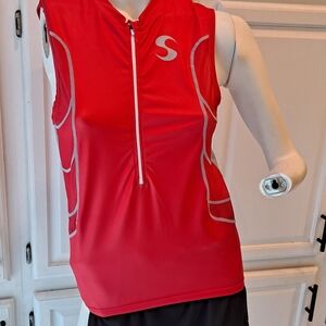 Synergy Organic Clothing Scarlet And Gray Tri Tank Elite Singlet with Zipper